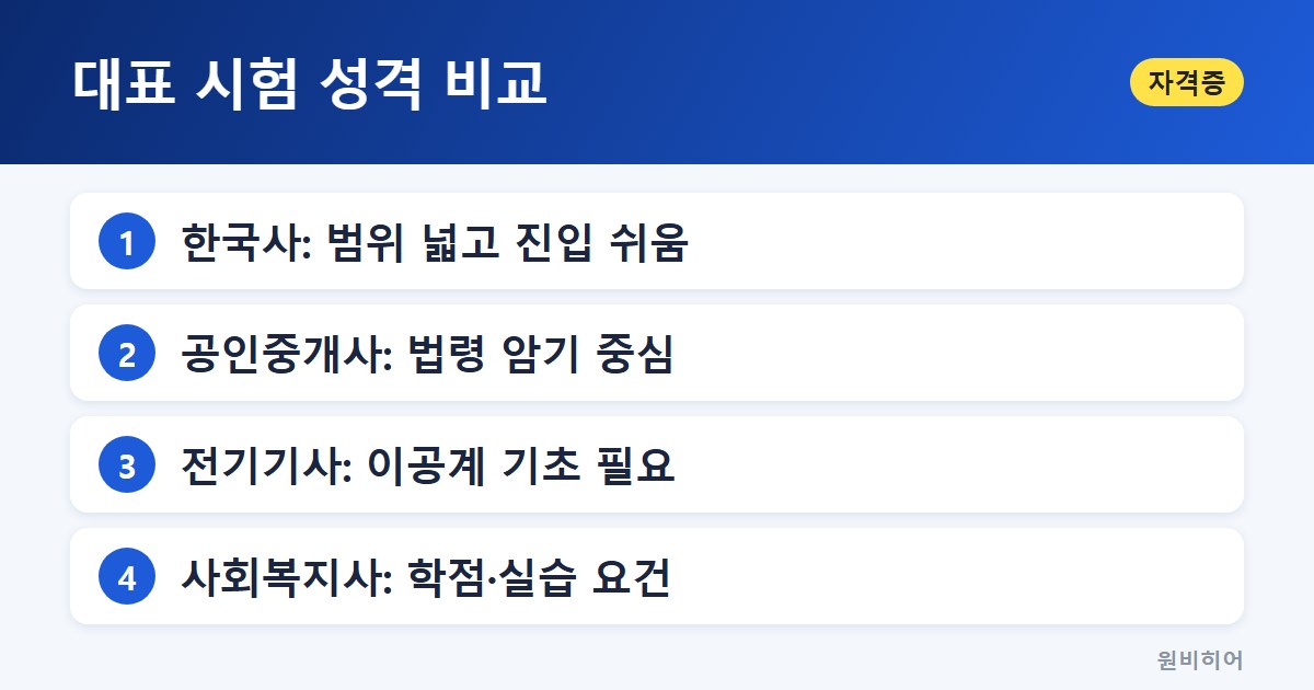 대표 시험 성격 비교 — 시험 순서를 정하는 방법