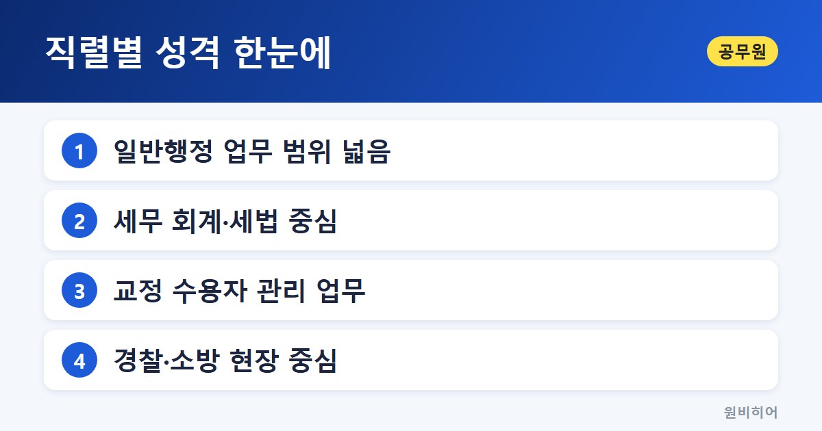 직렬별 성격 한눈에 — 행정 계열: 일반행정·세무·교육행정