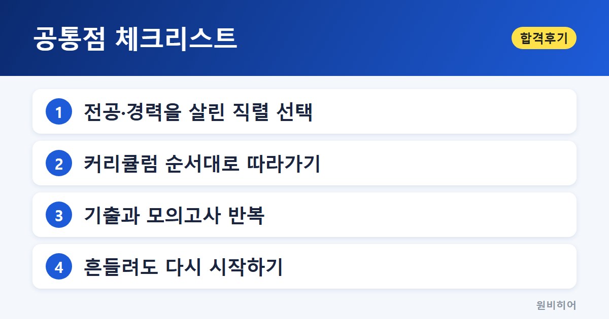 공통점 체크리스트 — 기간은 제각각, 단기 합격 사례도 있다