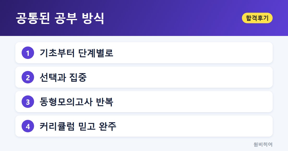 공통된 공부 방식 — 공통점 둘, 선택과 집중 그리고 믿고 완주하기
